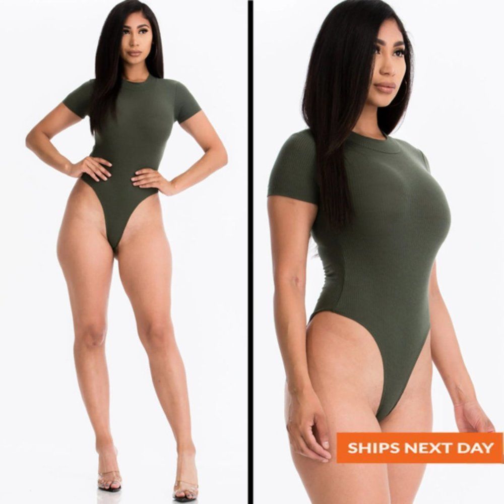 Luxe Feel Short Sleeve Mock Neck Rib-Knit Bodysuit